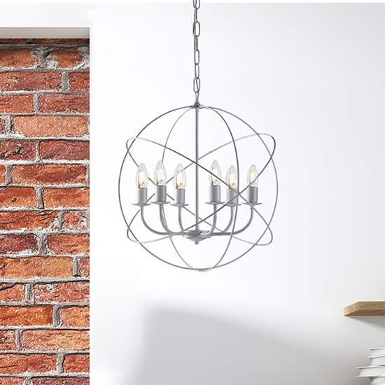 Lampadario a Sospensione 6 Luci Sfera Ferro Bianco e Argento Serie Williams | Be Light
