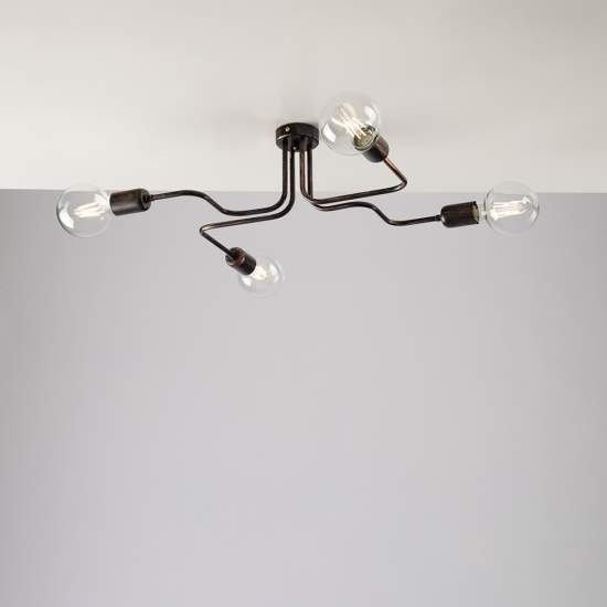 Plafoniera Industrial 4 Luci Ferro Nero e Rame Serie Loft | Be Light