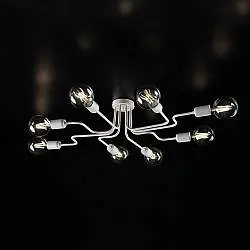 Plafoniera Industrial 8 Luci Ferro Bianco e Argento Serie Loft