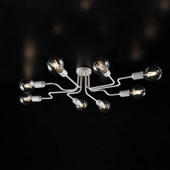 Plafoniera Industrial 8 Luci Ferro Bianco e Argento Serie Loft | Plafoniere - Lampade da soffitto | Luce Art Shop Plafoniera Industrial 8 Luci Ferro Bianco e Argento Serie Loft | Be Light