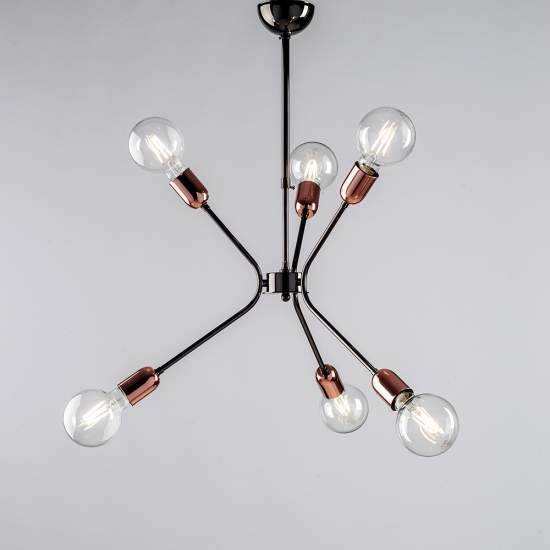 Sospensione Moderna 6 Luci Ferro Cromo Nero Particolari Rame Serie Bpm | Be Light