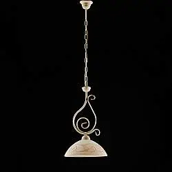 Sospensione Rustica 1Luce Ferro Battuto Avorio e Oro Vetro Ambra Serie Faraone