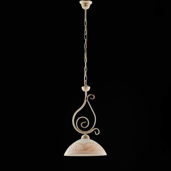 Sospensione Rustica 1Luce Ferro Battuto Avorio e Oro Vetro Ambra Serie Faraone | Be Light