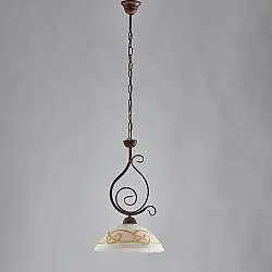 Sospensione Rustica 1Luce Ferro Battuto Nero Ruggine Vetro Ambra Serie Faraone