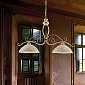 Bilanciere Rustico 2Luci Ferro Battuto Avorio e Oro Vetro Ambra Serie Faraone | Be Light