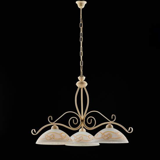 Lampadario Rustico 3Luci Ferro Battuto Avorio e Oro Vetro Ambra Serie Faraone | Be Light