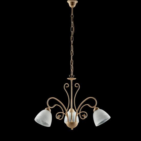 Lampadario Classico 3 Luci Ferro Avorio Decapé e Vetro Bianco Serie Antico | Be Light