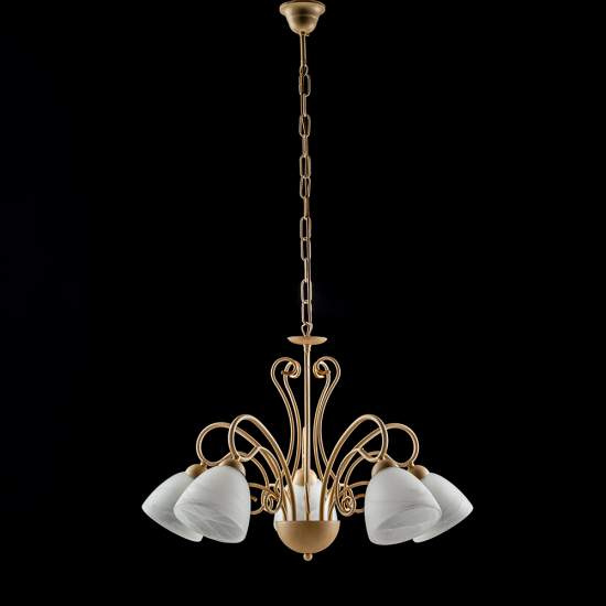 Lampadario Classico 5 Luci Ferro Avorio Decapé e Vetro Bianco Serie Antico | Be Light