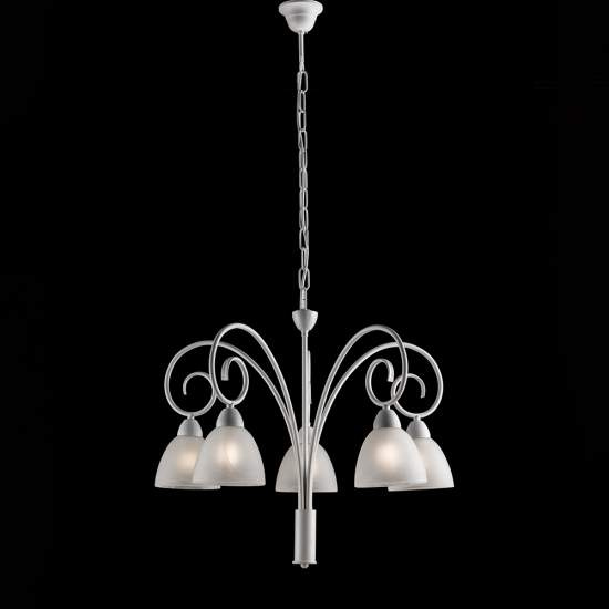 Lampadario 5 Luci Ferro Batturo Bianco Shabby e Vetro Bianco Serie Aurelio | Be Light