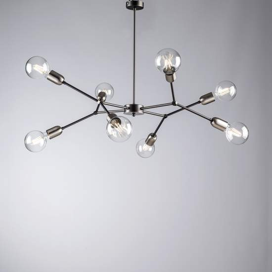 Sospensione Minimale 8 Luci Ferro Nero Satinato e Cromo Serie Hex | Be Light