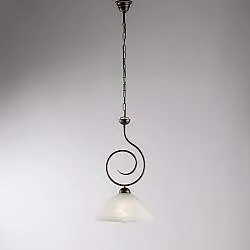 Sospensione Classica 1 Luce Ferro Battuto Marrone e Oro Vetro Bianco Serie Milly