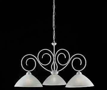Lampadario Classico 3 Luci Ferro Battuto Bianco Shabby Vetro Bianco Serie Milly