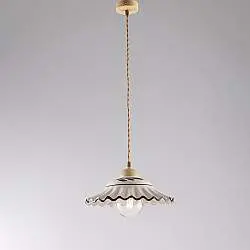 Sospensione 1 Luce Ferro Avorio e Ceramica d.30 cm Bianco Serie Palma