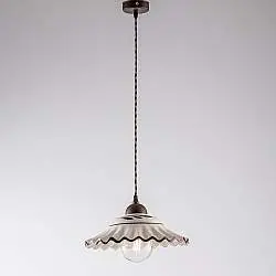 Sospensione 1 Luce Ferro Nero e Ruggine e Ceramica d.30 cm Bianco Serie Palma