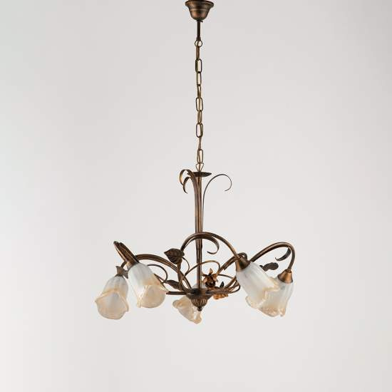 Lampadario Classico Arte Povera 5 Luci Ferro Battuto Marrone e Oro Serie Cestino | Lampadari e Sospensioni | Luce Art Shop Lampadario Classico Arte Povera 5 Luci Ferro Battuto Marrone e Oro Serie Cestino | Be Light