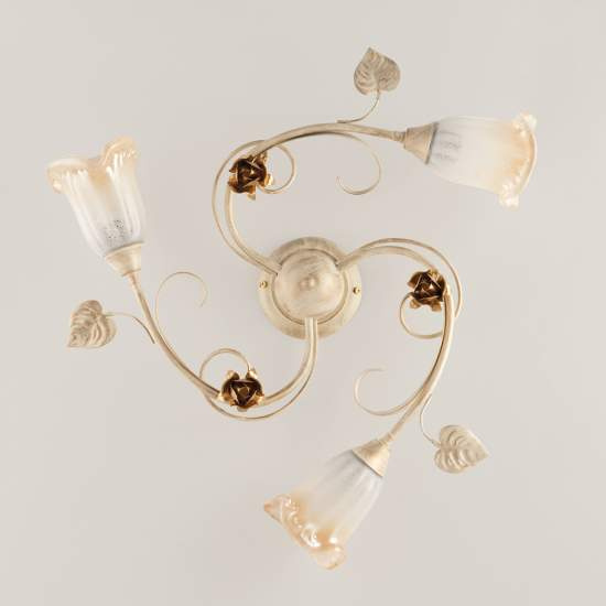 Plafoniera Classica Arte Povera 3 Luci Ferro Battuto Avorio e Oro Serie Cestino | Be Light