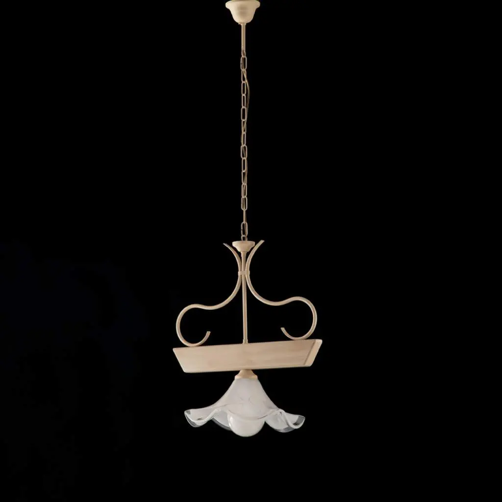 Bonetti illumina Taverna lampadario cucina grande bronzato con rifiniture ruggine e ceramica bianco lucido e marrone 40 E27