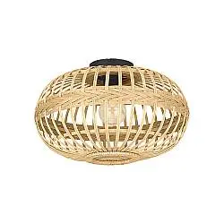 Plafoniera Rustica Amsfield 1 Luce Metallo Nero E Legno