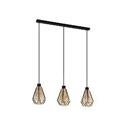 Lampadario Contemporaneo Adwickle 3 Luci Metallo Nero E Tessuto