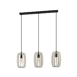 Lampadario Industrial Bajazzara 3 Luci Acciaio Nero Diffusore Grigio