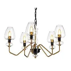 Lampadario Armand Acciaio Ottone Antico Nero Carbone Vetro Nero 5 Luci E14