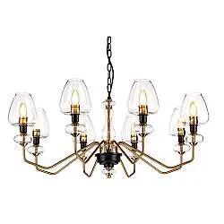 Lampadario Armand Acciaio Ottone Antico Nero Carbone Vetro Nero 8 Luci E14