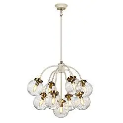 Lampadario Contemporaneo Cosmos Acciaio Crema Vetro Ottone 9 Luci E14