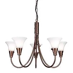 Lampadario Contemporaneo Emily Acciaio Rame Patinato Vetro 5 Luci E14