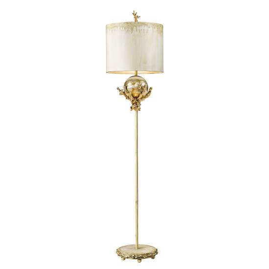 Piantana Contemporanea Trellis Acciaio Stucco Patinato Foglia Argento 1 Luce E27 FB-TRELLIS-FL