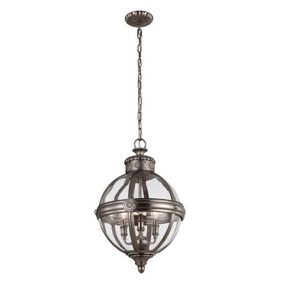 Lampadario Industrial Nordico Adams Acciaio Nichel Antico Vetro 3 Luci E14 FE-ADAMS-3P-ANL