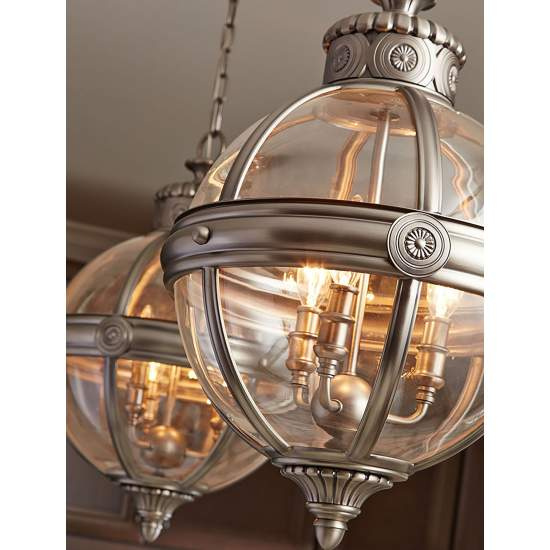 Lampadario Industrial Nordico Adams Acciaio Nichel Antico Vetro 3 Luci E14 FE-ADAMS-3P-ANL