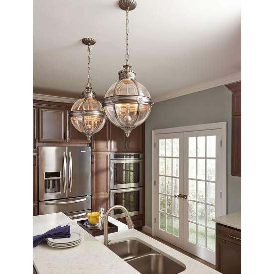 Lampadario Industrial Nordico Adams Acciaio Nichel Antico Vetro 3 Luci E14 FE-ADAMS-3P-ANL
