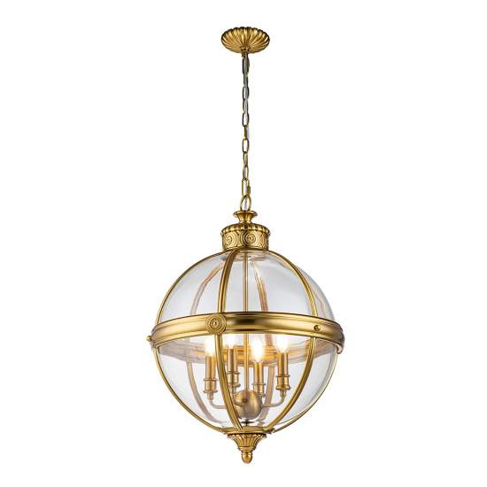 Lampadario Industrial Nordico Adams Acciaio Ottone Spazzolato Vetro 4 Luci E14 FE-ADAMS-4P-BB