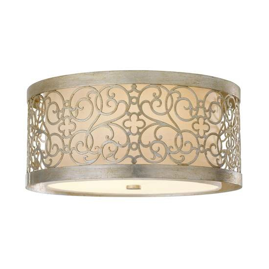 Plafoniera Contemporanea Arabesque Acciaio Foglia Argento Vetro 2 Luci E27 FE-ARABESQUE-F