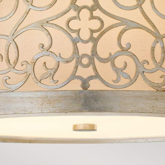 Plafoniera Contemporanea Arabesque Acciaio Foglia Argento Vetro 2 Luci E27 FE-ARABESQUE-F