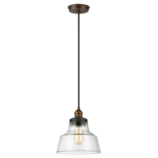 Sospensione Baskin Vetro Ottone Verniciato Zinco Scuro 1 Luce E27 D25,4Cm FE-BASKIN-P-A-BR