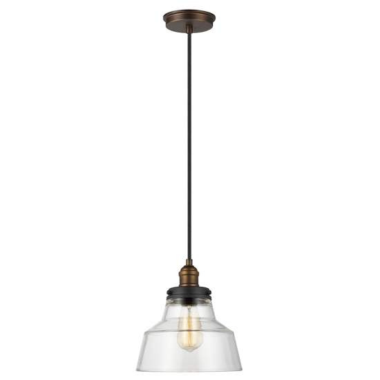 Sospensione Baskin Vetro Ottone Verniciato Zinco Scuro 1 Luce E27 D25,4Cm FE-BASKIN-P-A-BR