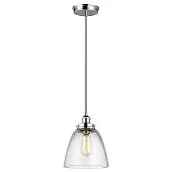 Sospensione Contemporanea Baskin Vetro Nichel Lucido 1 Luce E27 D22,8Cm