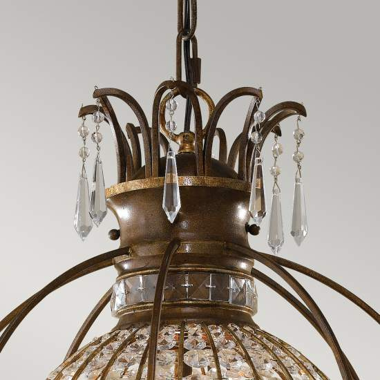 Lampadario Contemporaneo Bellini Acciaio Bronzo Ossidato Cristallo 3 Luci E14 FE-BELLINI3