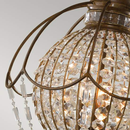 Lampadario Contemporaneo Bellini Acciaio Bronzo Ossidato Cristallo 3 Luci E14 FE-BELLINI3