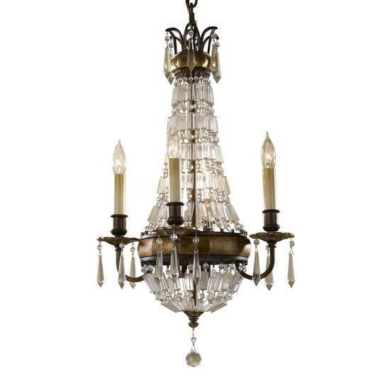 Lampadario Contemporaneo Bellini Acciaio Bronzo Ossidato Cristallo 4 Luci E14 FE-BELLINI4