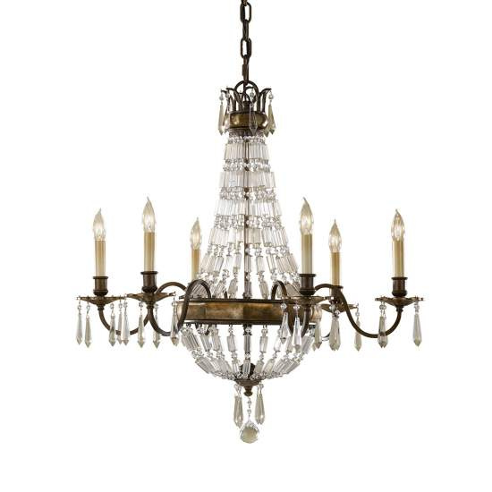 Lampadario Contemporaneo Bellini Acciaio Bronzo Ossidato Cristallo 6 Luci E14 FE-BELLINI6