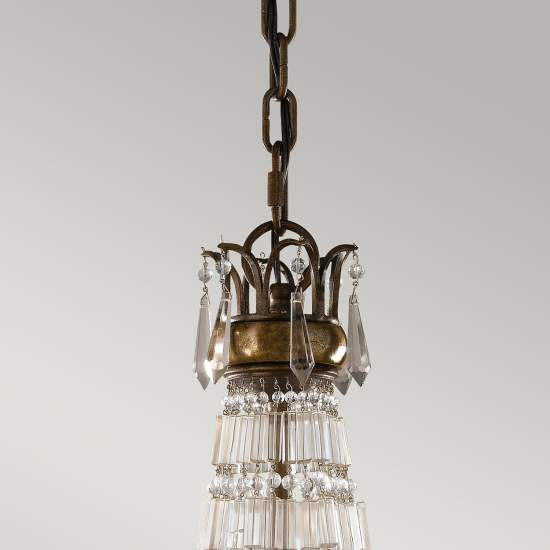 Lampadario Contemporaneo Bellini Acciaio Bronzo Ossidato Cristallo 6 Luci E14 FE-BELLINI6