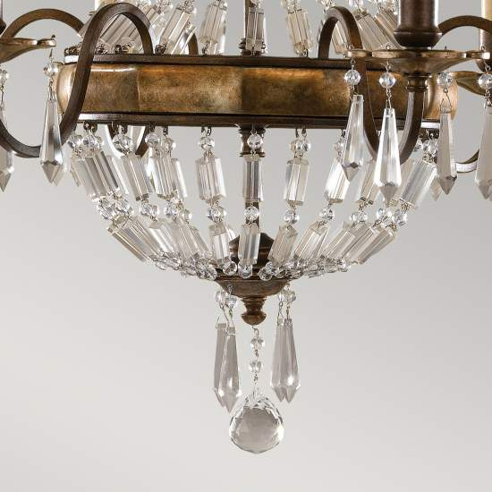 Lampadario Contemporaneo Bellini Acciaio Bronzo Ossidato Cristallo 6 Luci E14 FE-BELLINI6