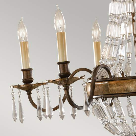 Lampadario Contemporaneo Bellini Acciaio Bronzo Ossidato Cristallo 6 Luci E14 FE-BELLINI6