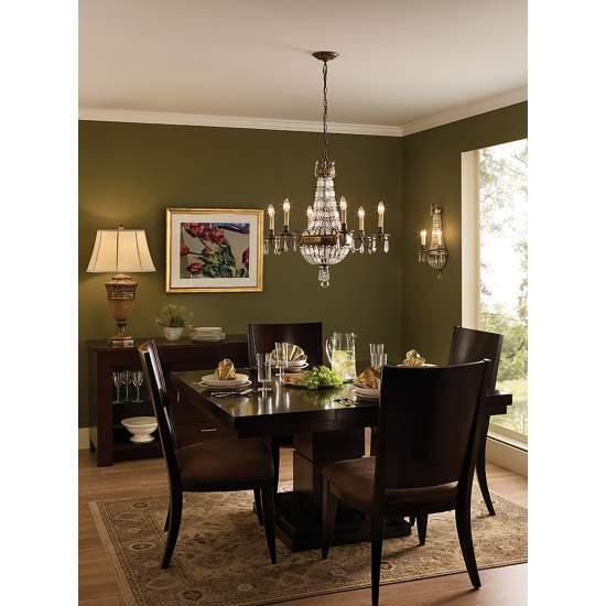 Lampadario Contemporaneo Bellini Acciaio Bronzo Ossidato Cristallo 6 Luci E14 FE-BELLINI6