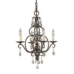 Lampadario Contemporaneo Chateau Acciaio Bronzo Moka Cristallo 4 Luci E14