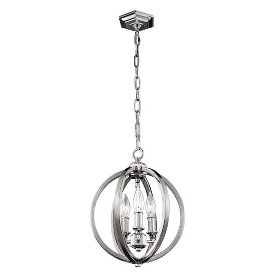 Lampadario Classico Corinne Acciaio Nichel Lucido 3 Luci E14 D28,6 Cm FE-CORINNE-3P-S