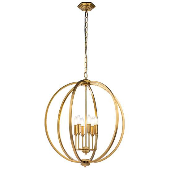 Lampadario Classico Corinne Acciaio Ottone Brunito 6 Luci E14 FE-CORINNE-6P-L-BB
