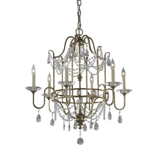 Lampadario Classico Gianna Cristallo Argento Dorato Vetro Oro 6 Luci E14 FE-GIANNA6